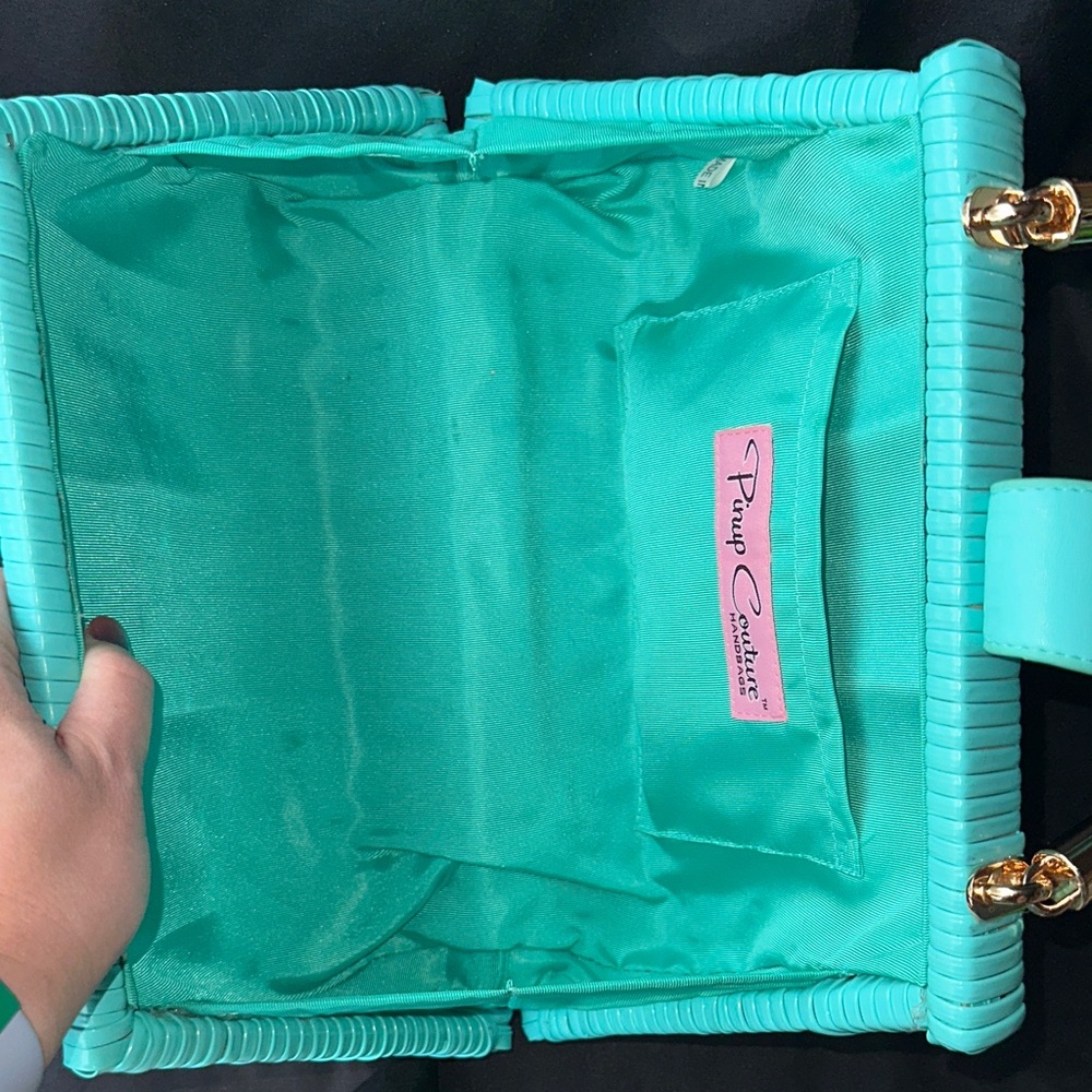 Pinup Couture Teal Woven Top-Handle Shoulder Bag - Picture 6 of 6